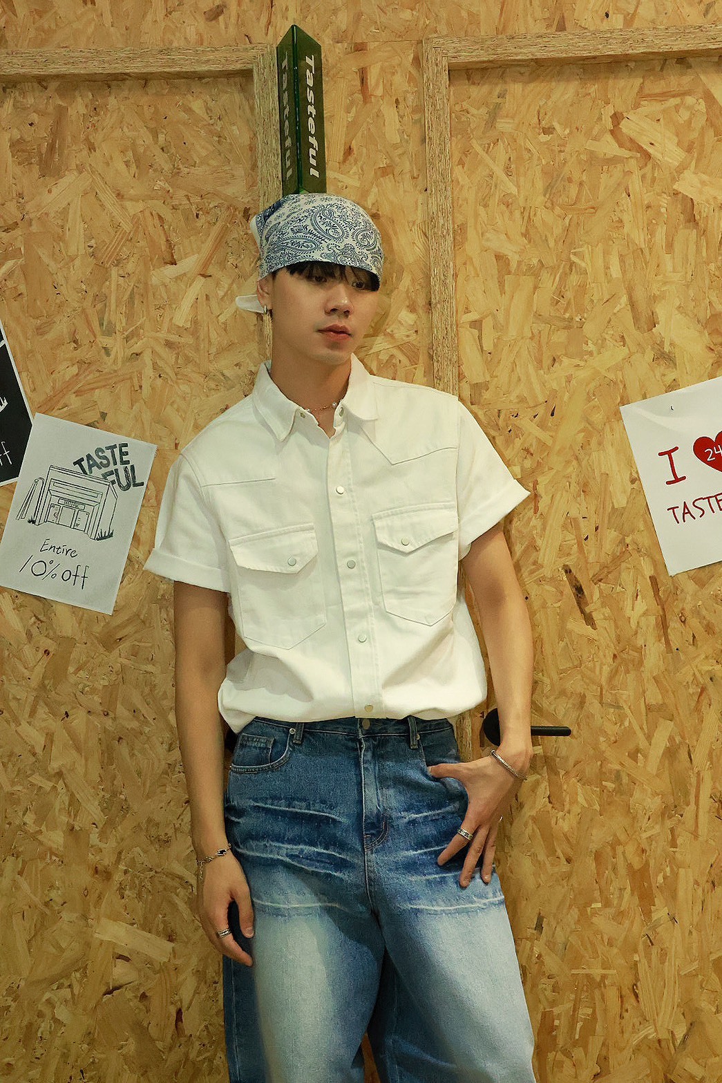 雙口袋 釦子 牛仔版型 短袖 #外套