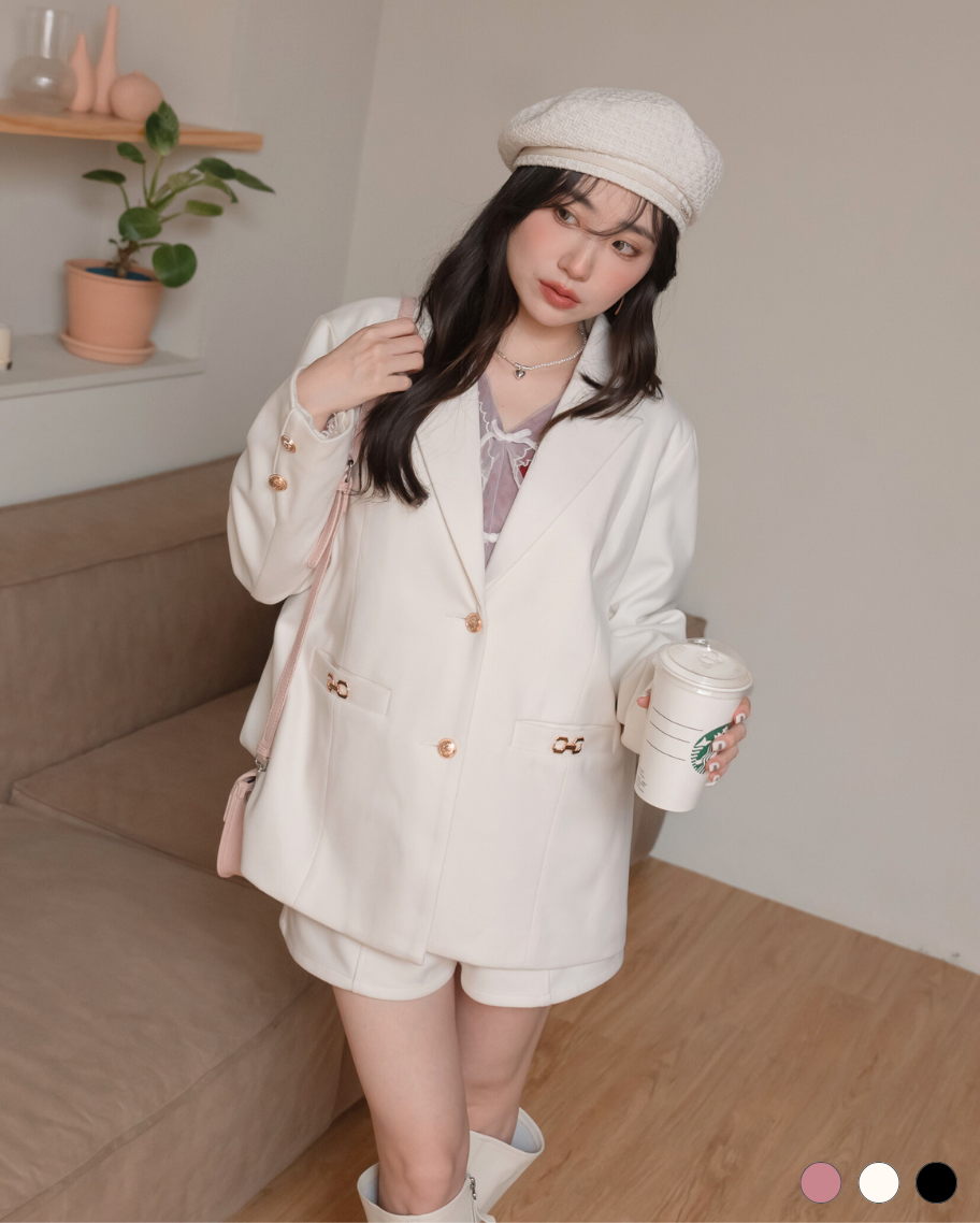 質感金屬鍊西裝毛呢外套