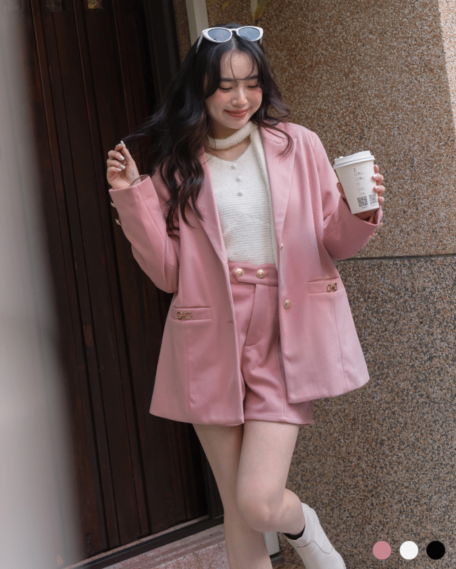 質感金屬鍊西裝毛呢外套