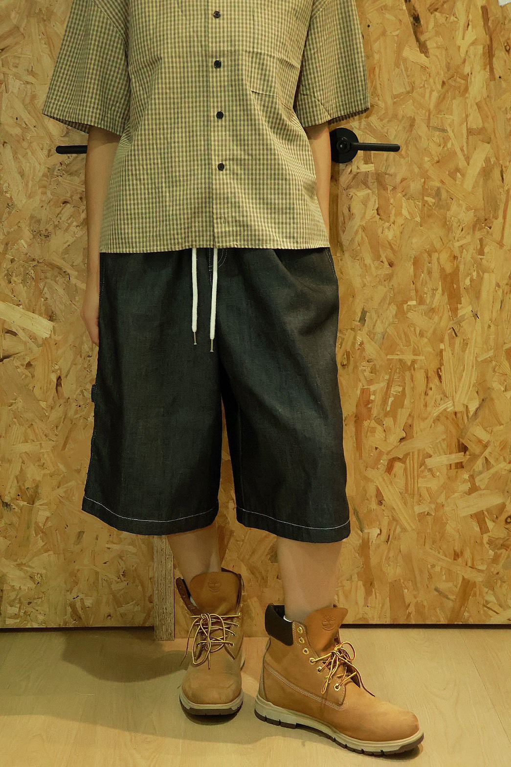 抽繩 鬆緊帶 反車線 星星貼布 牛仔 #短褲