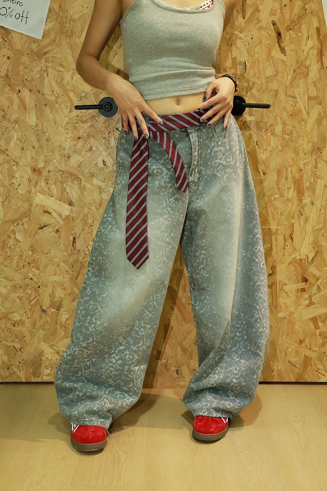 豹紋 刷白 氣球版型 後鬆緊 #牛仔褲