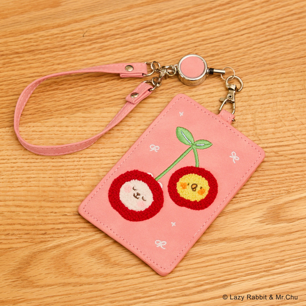 懶散兔與啾先生-皮革Q毛票卡夾(櫻桃)