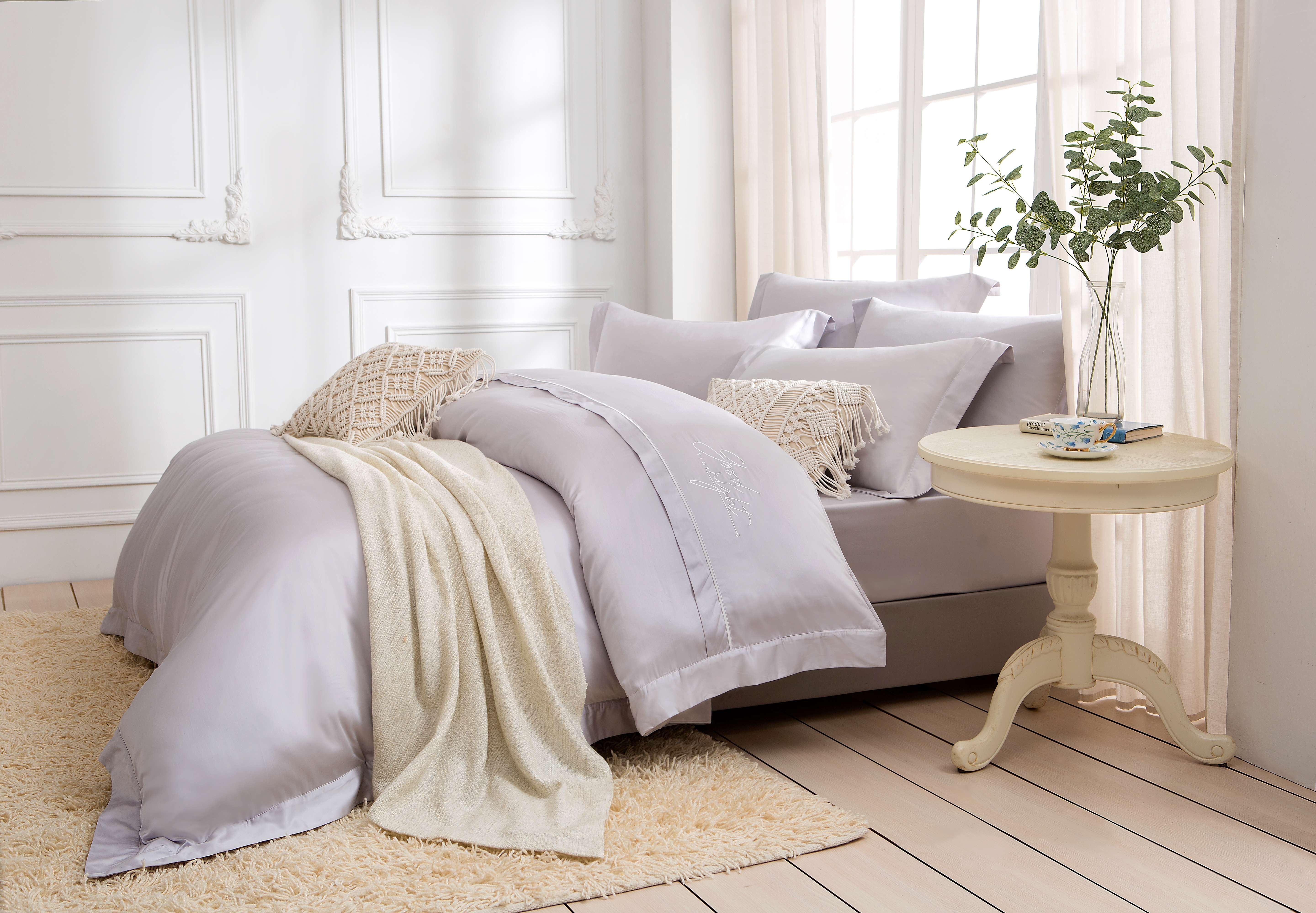 【床包界精品】120支天絲棉刺繡翅膀款【添加長絨棉】雲境灰(有單人)