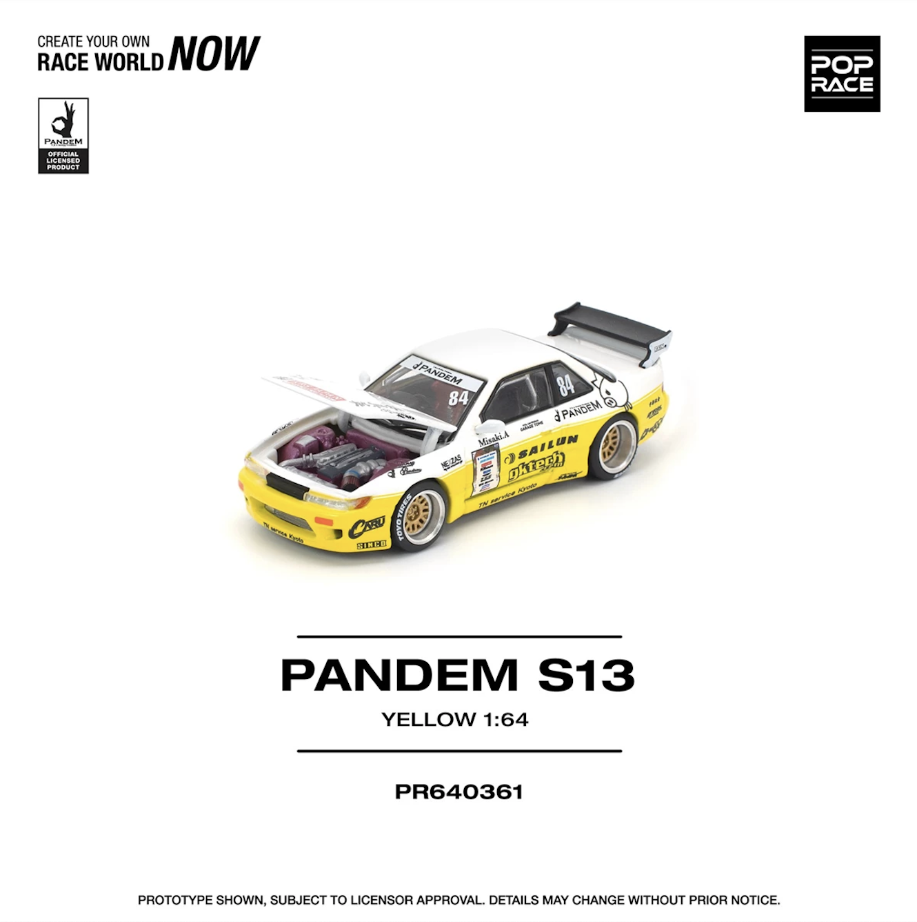【預訂】Pop Race 1/64 Pandem Silvia S13 2020 D1 Lights Yellow/White (PR640361)