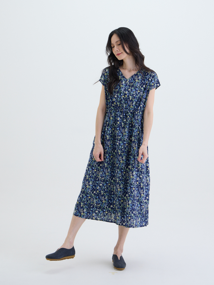 印象V領連袖洋裝-星夜花田