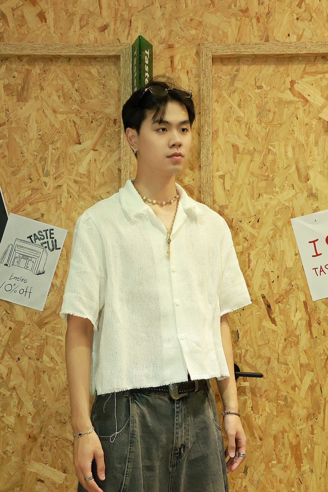 小香風 不收邊 寬短版 短袖 #襯衫