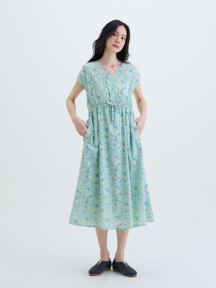 印象V領連袖洋裝-風之田野
