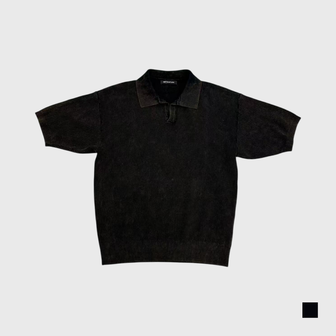 自訂款 做舊針織翻領短T