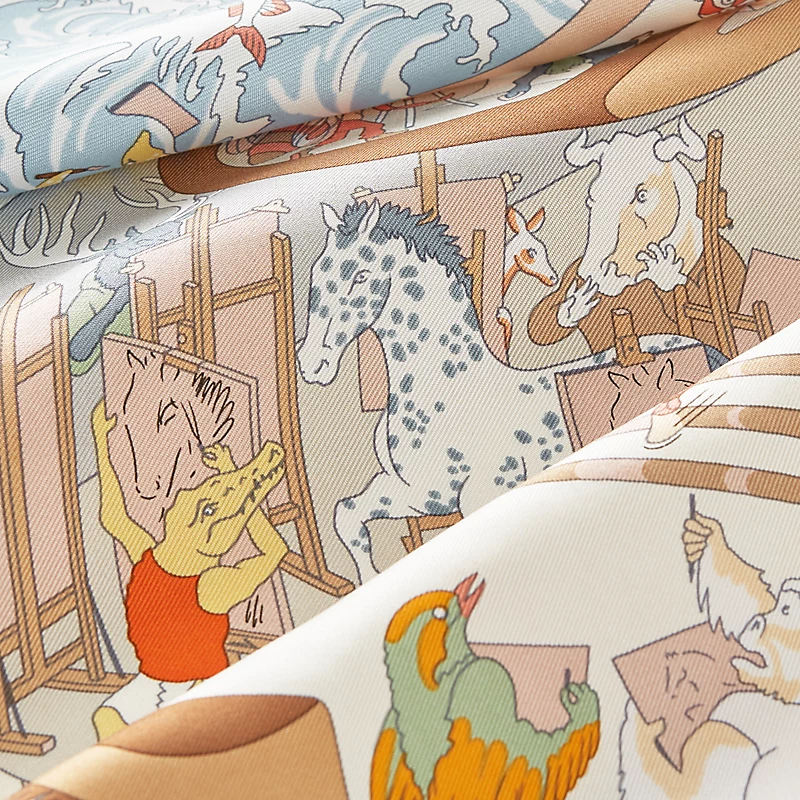 HERMES Academia Hippica scarf 90 bleu glacier / sable / bouton d'or 冰川藍 / 砂礫色 / 毛莨花黃