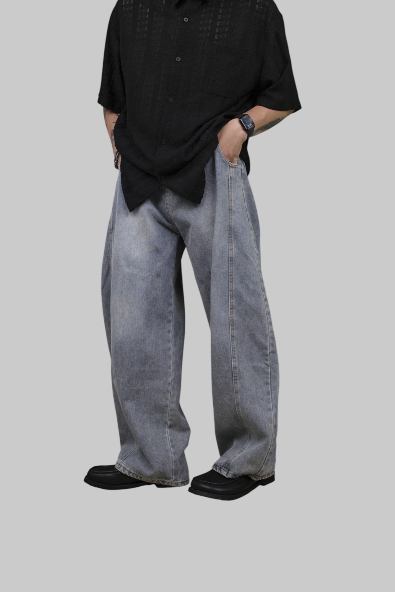 『Always_Good』水洗 貓鬚 拼接 牛仔 長褲