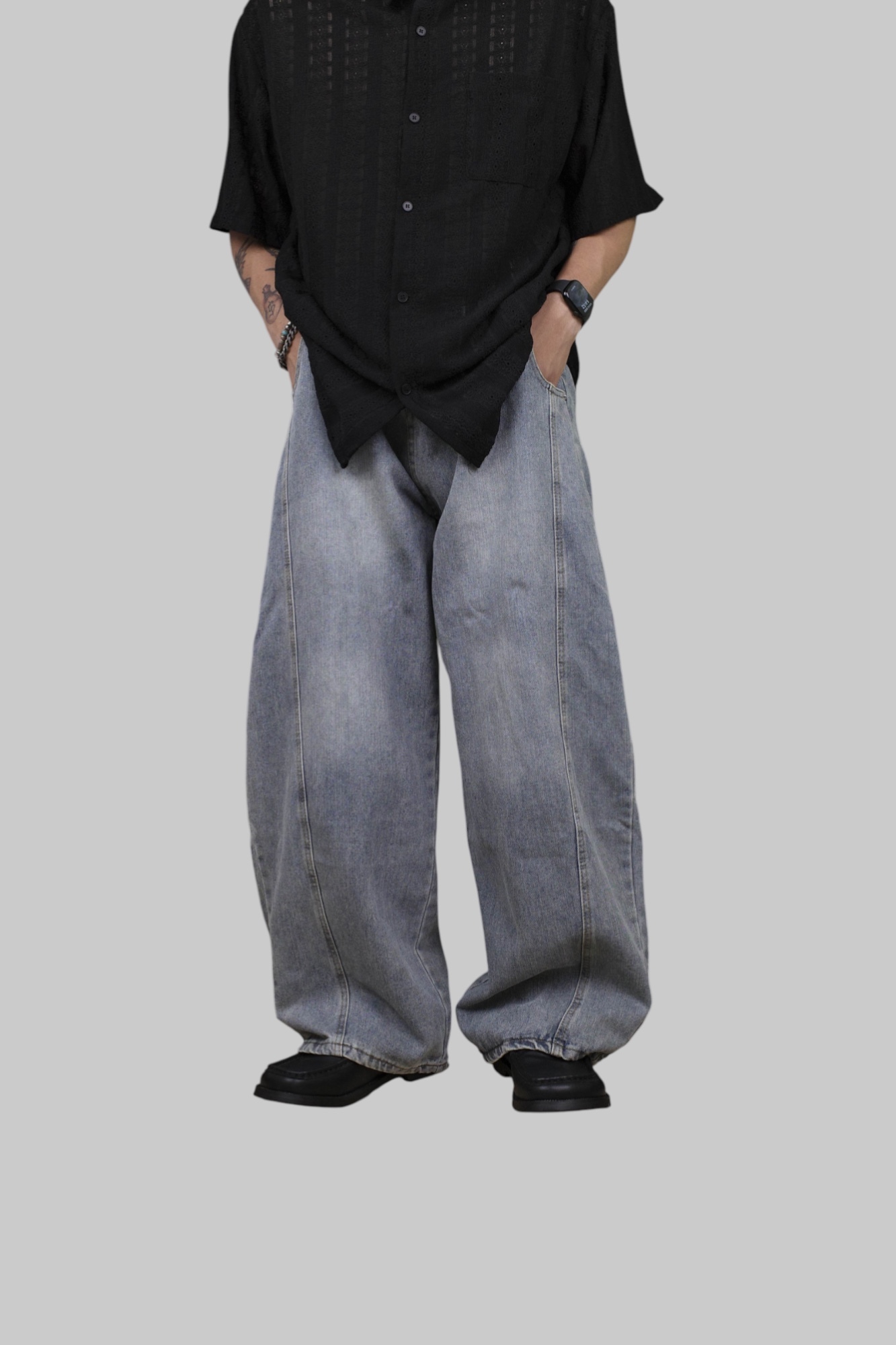 『Always_Good』水洗 貓鬚 拼接 牛仔 長褲