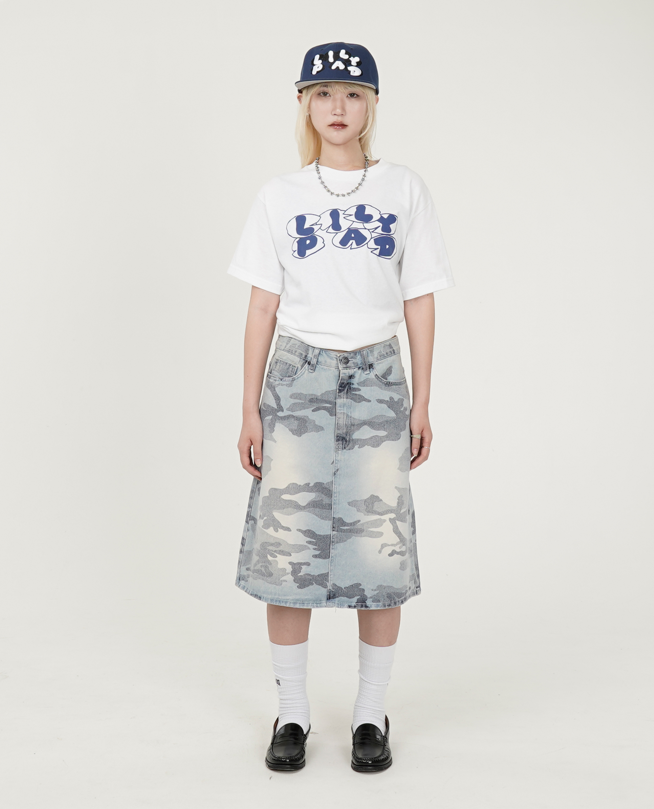 迷彩膝下牛仔裙