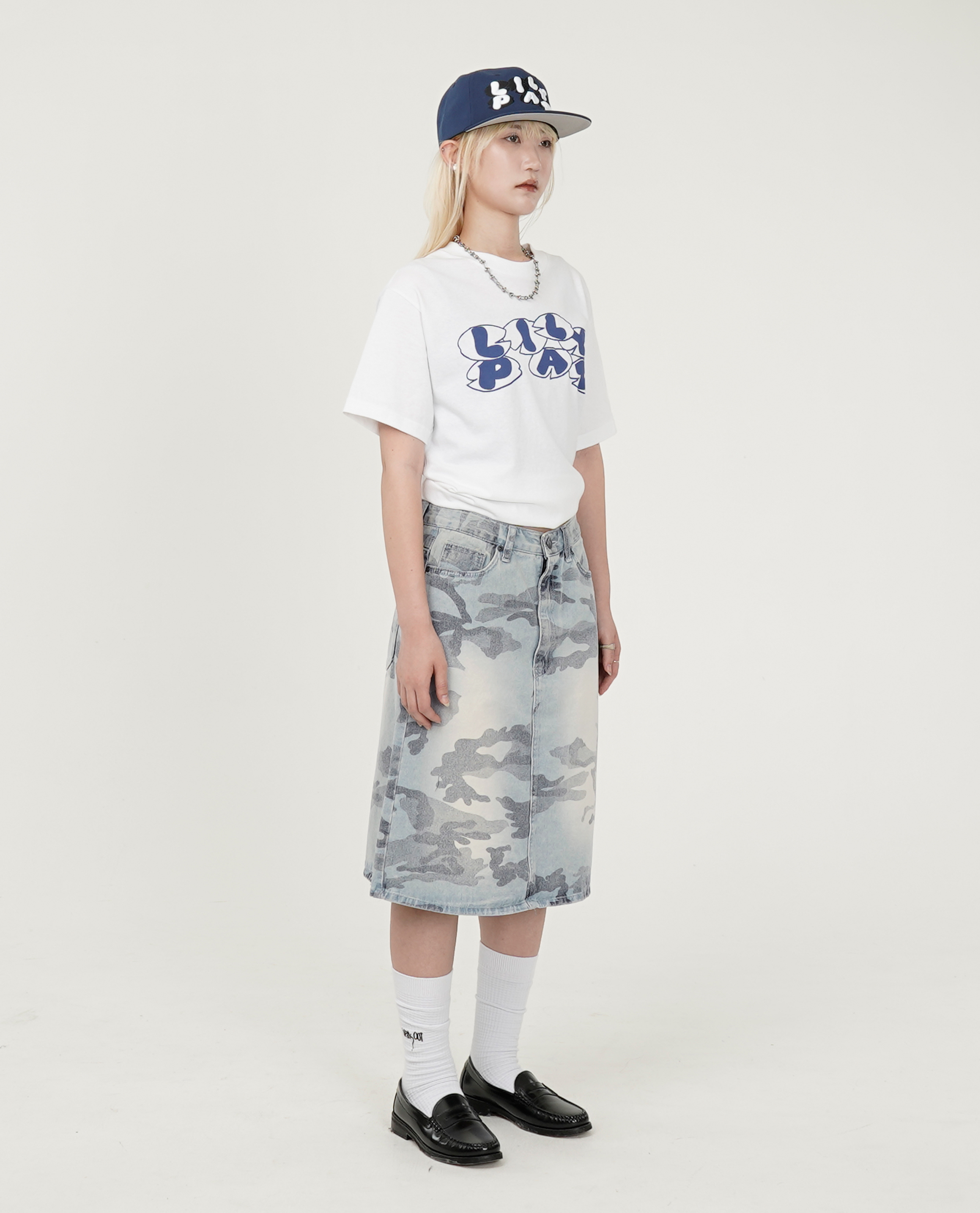 迷彩膝下牛仔裙