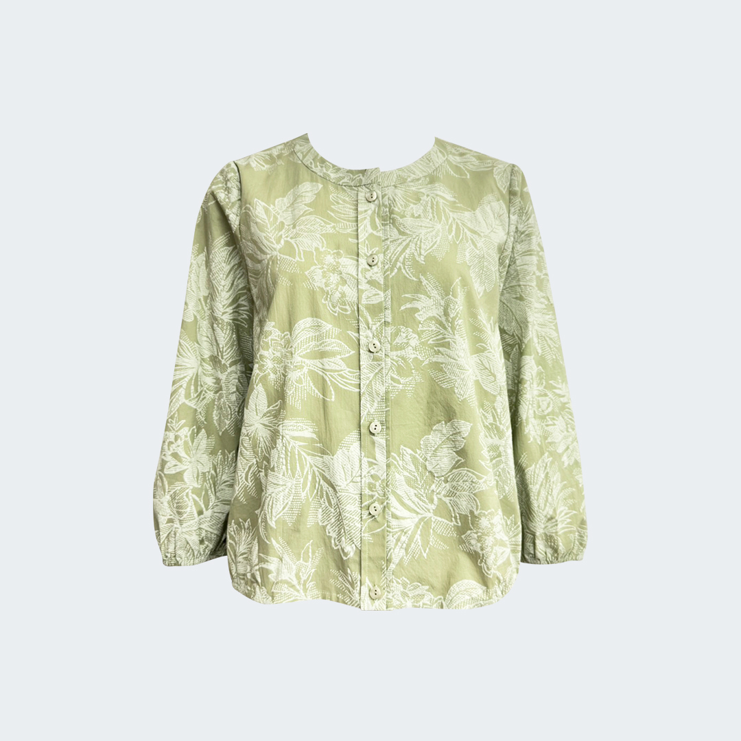 日式森紋葉影純棉長袖罩衫