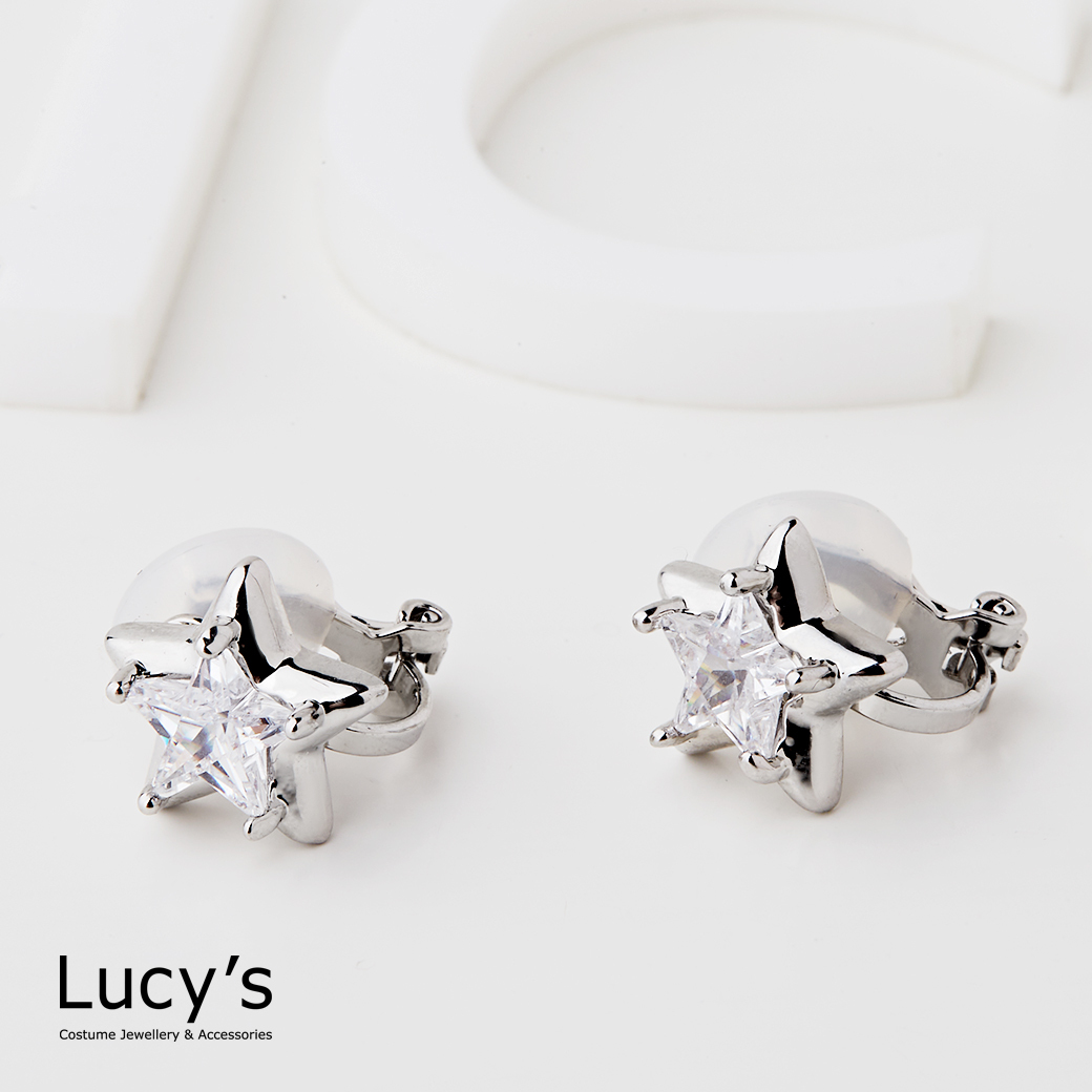 星星鋯石 夾式耳環 (122333)