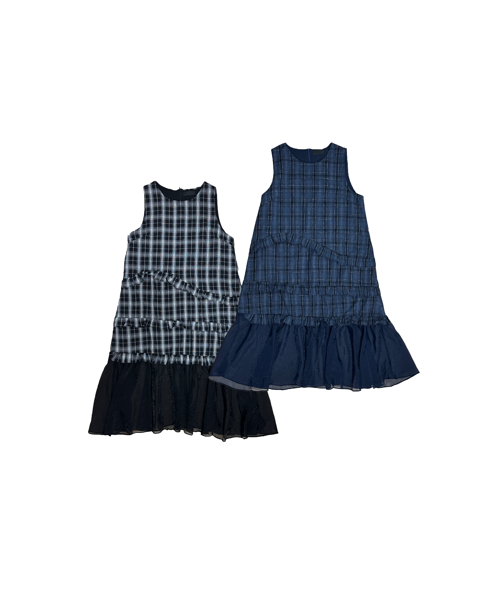 假兩件拼紗格紋背心Onepiece