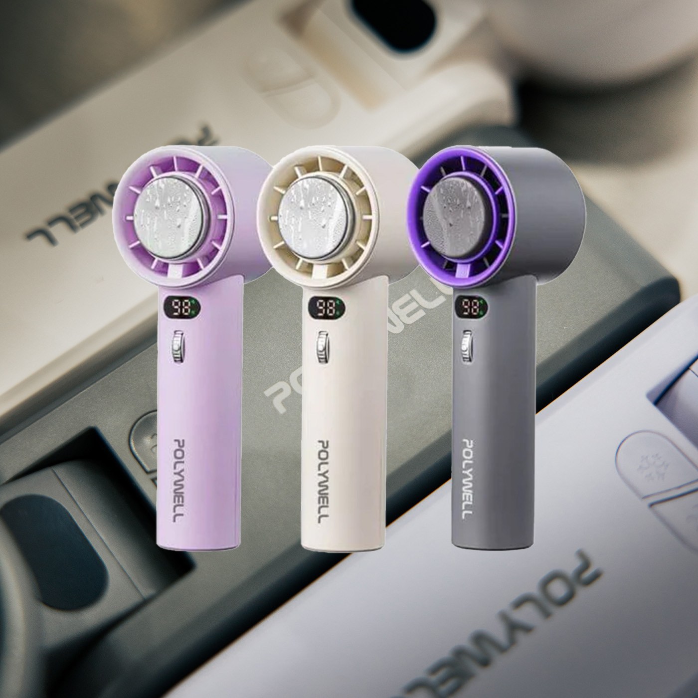 現貨 POLYWELL 數顯手持冰敷風扇 100段風速 半導體致冷技術 冷敷降溫 Type-C充電 附掛繩