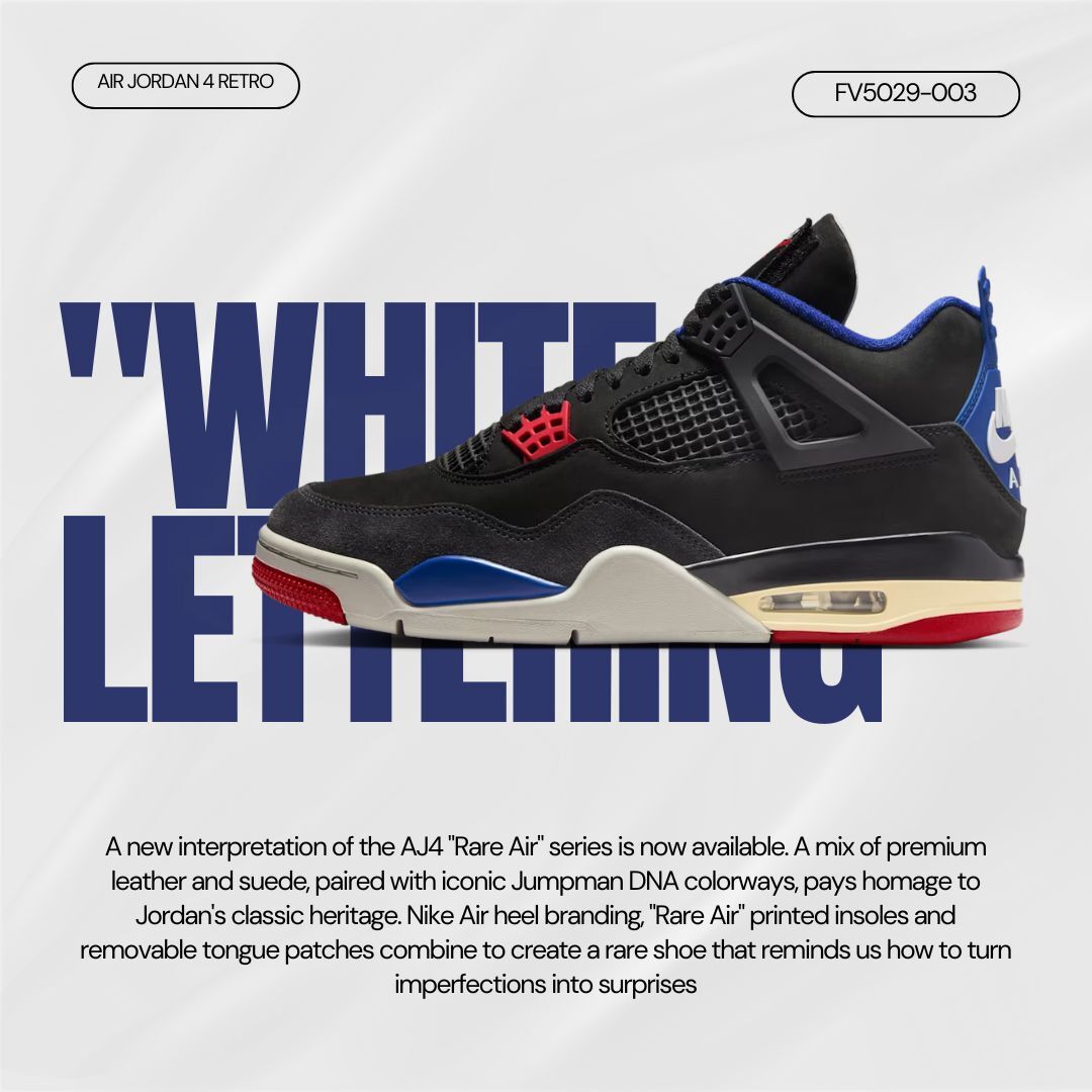Air Jordan 4 "White Lettering" 黑紅藍 男鞋 FV5029-003