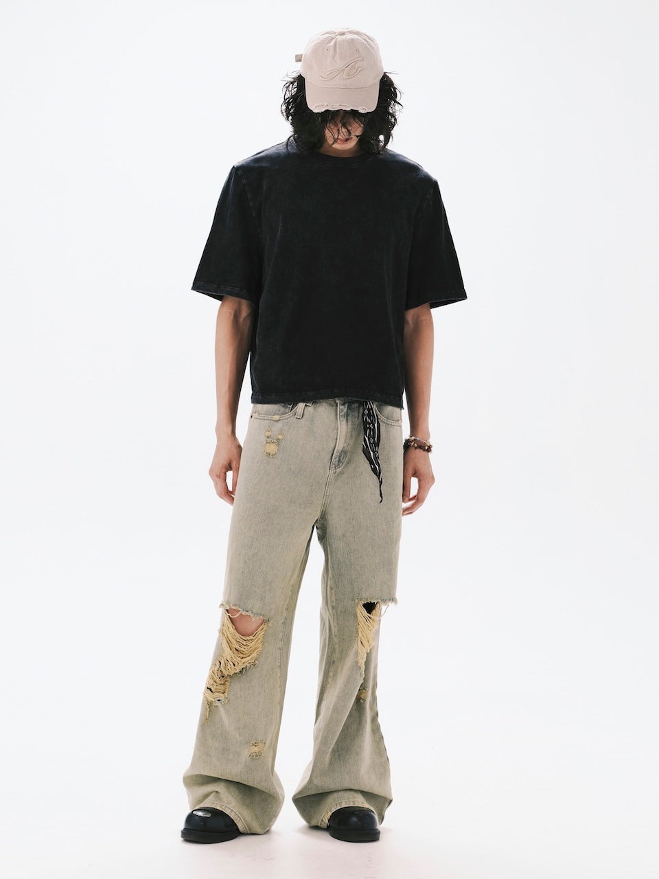 ANOWHEREMAN｜Washed Cropped T-Shirt (Black)
