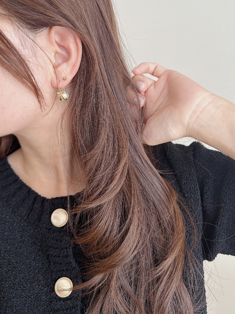 S925 pearl bow hook pierce