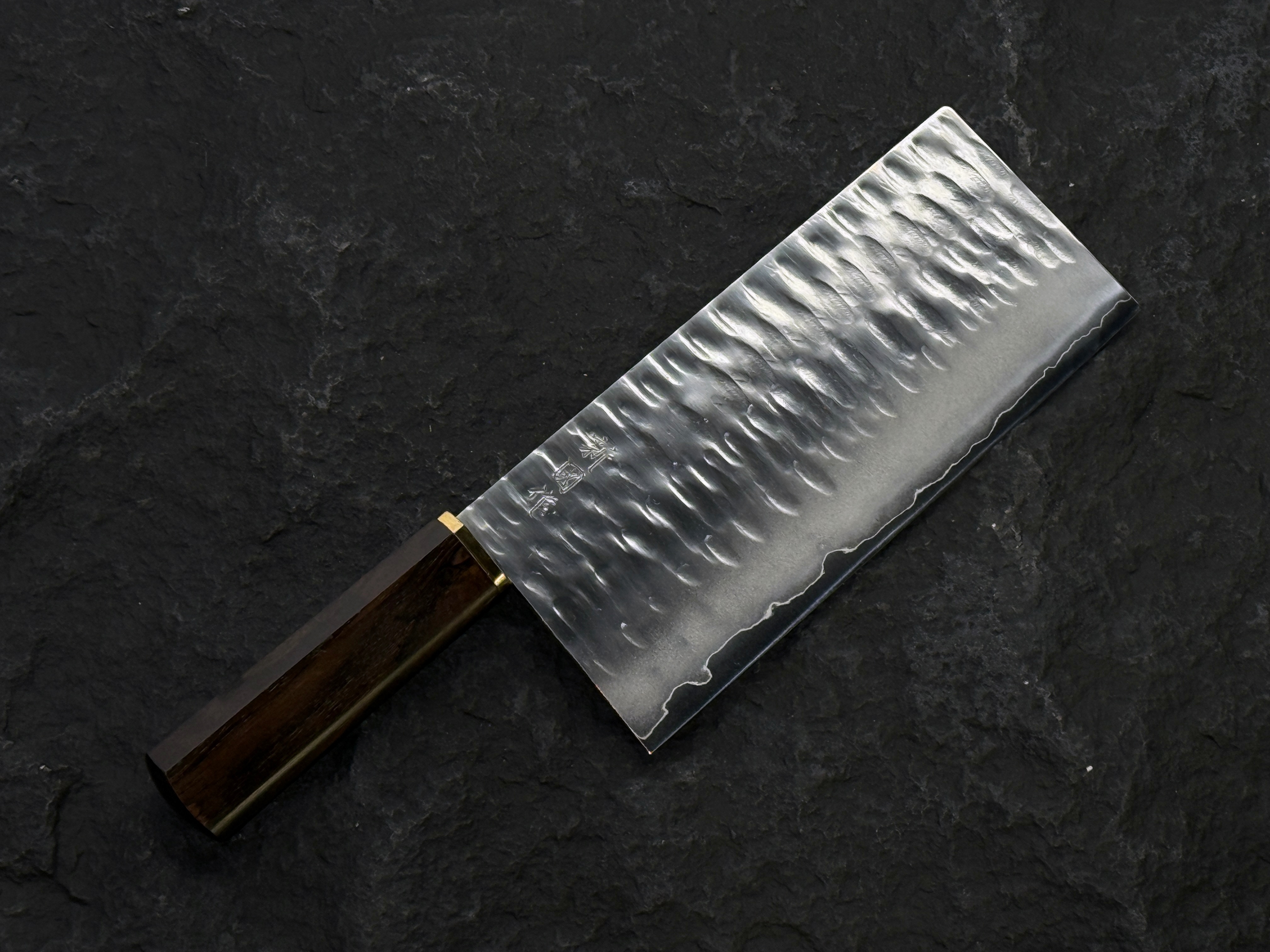 新国作 鍛造 銀三鋼 槌目 中式 片刀 黑檀柄