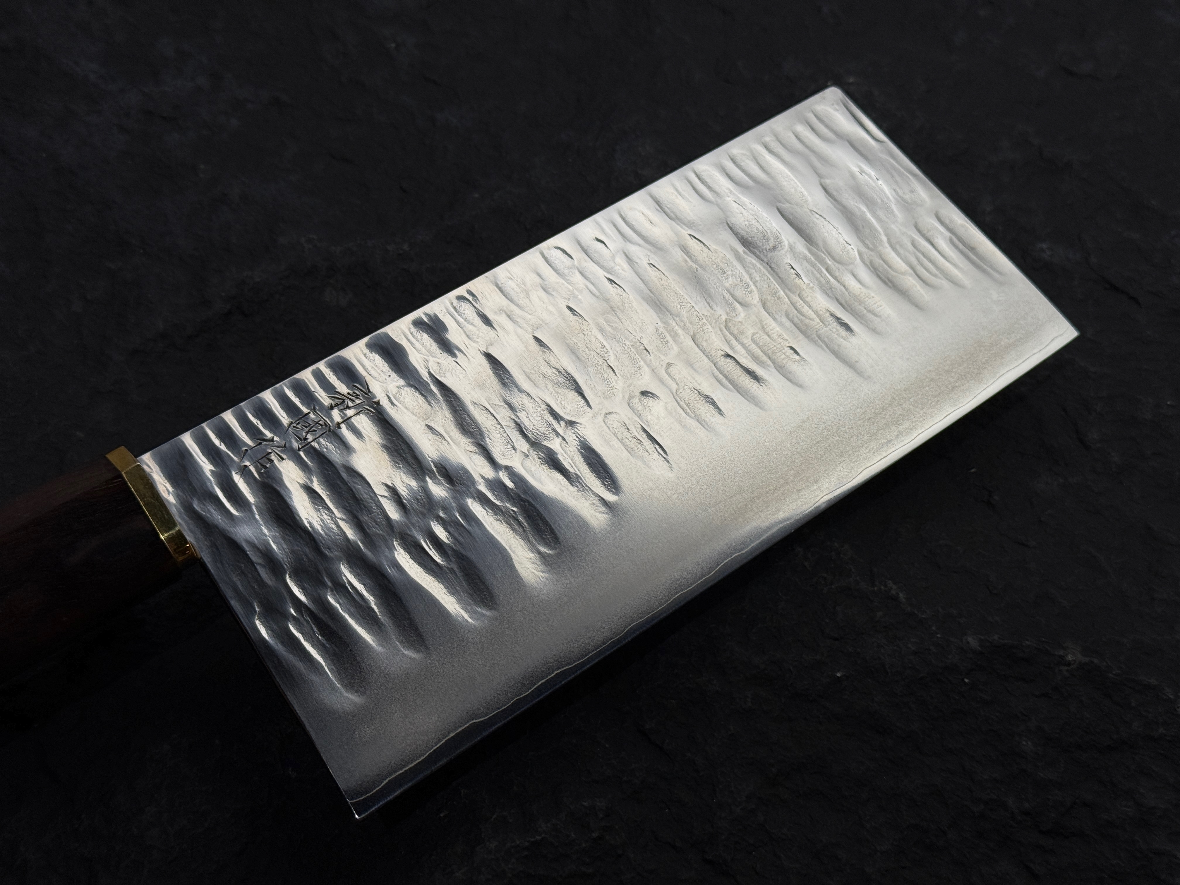 新国作 鍛造 銀三鋼 槌目 中式 片刀 黑檀柄