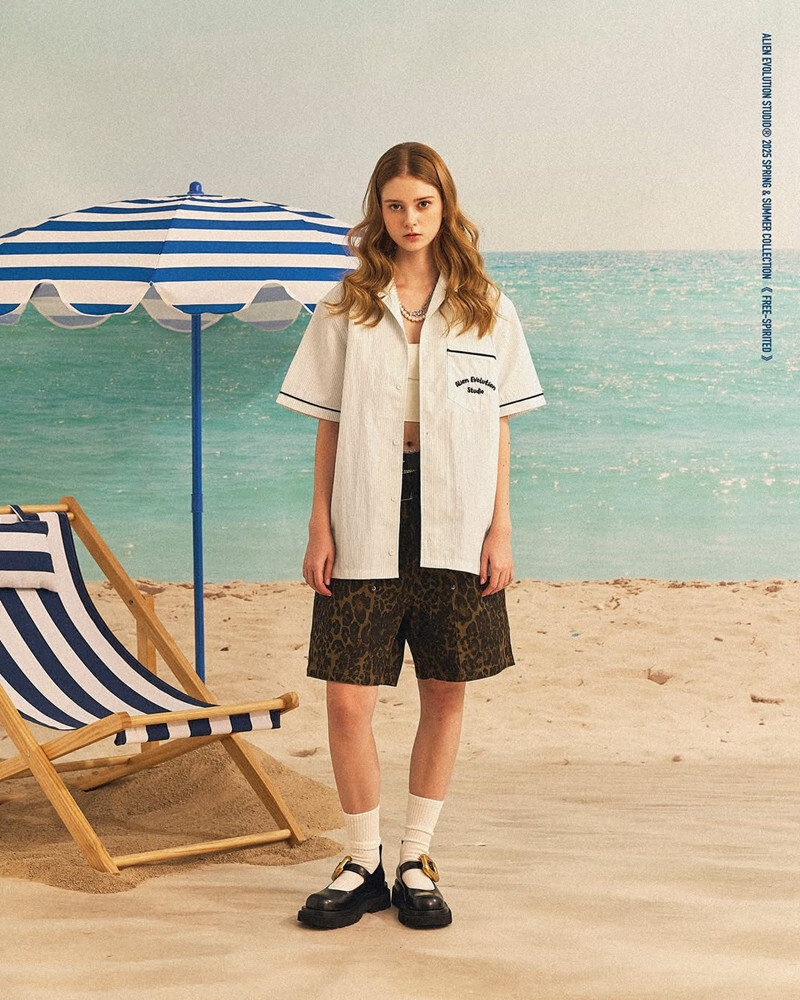 AES 骷髏 夏威夷 短袖 襯衫 白/藍條紋 25 S/S Skull Logo Nylon Hawaiian Shirt