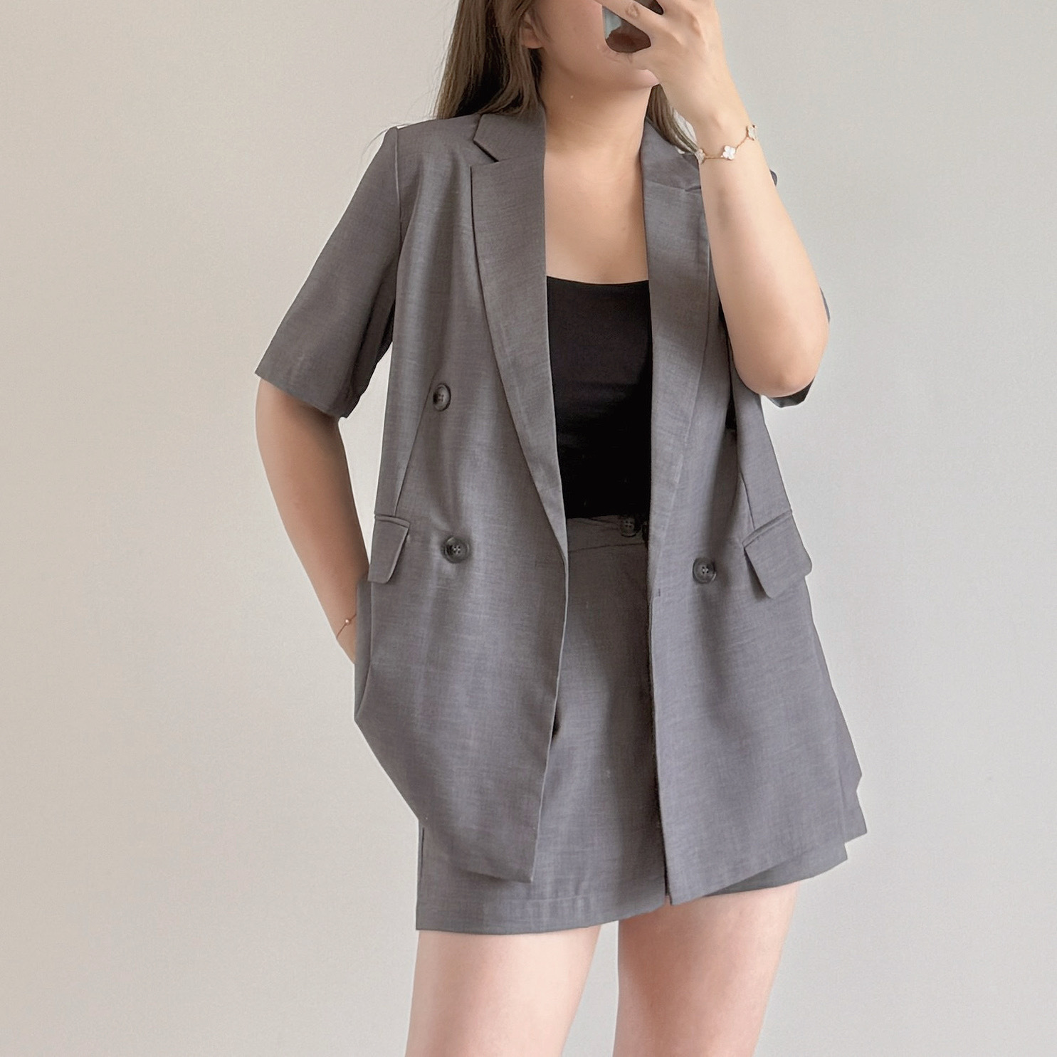 現貨 7222 7223 氣質灰西裝短褲套裝