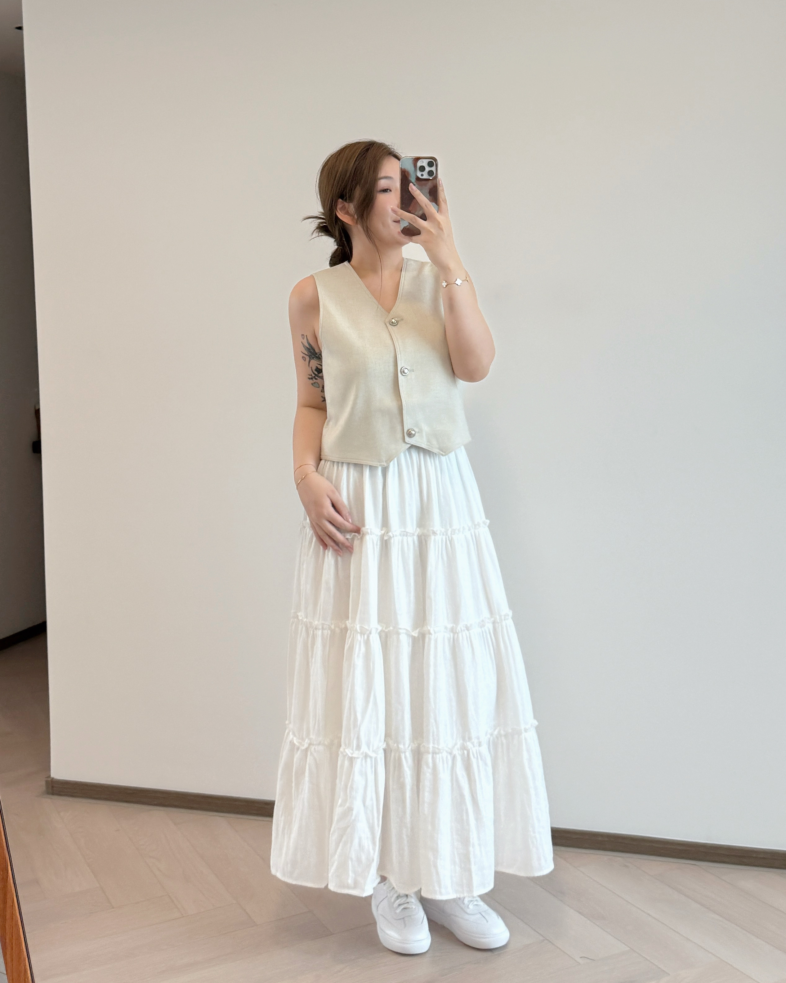 現貨 7218 7219 燕麥色馬甲百褶長裙套裝