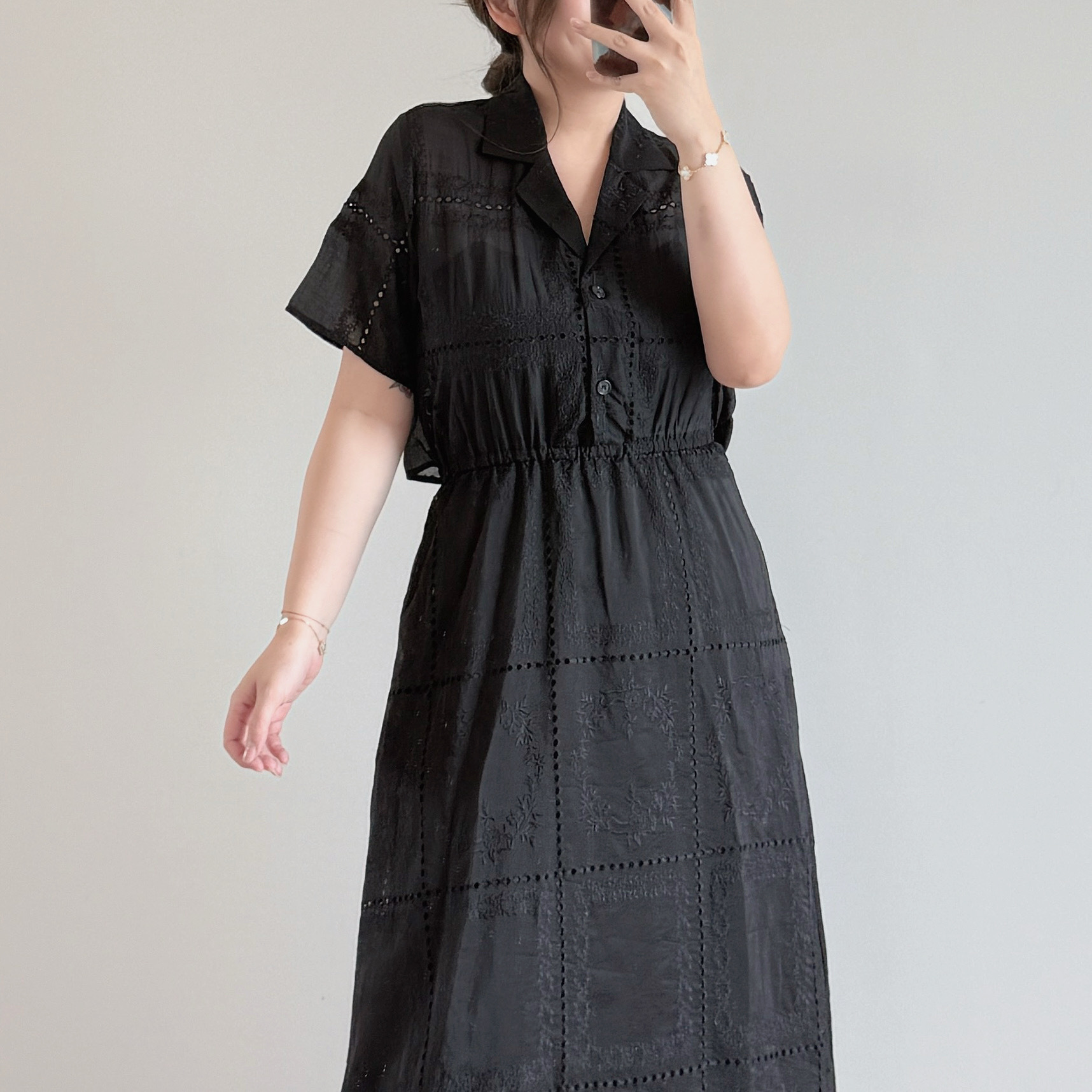 現貨 7216 透黑重工刺繡連身裙