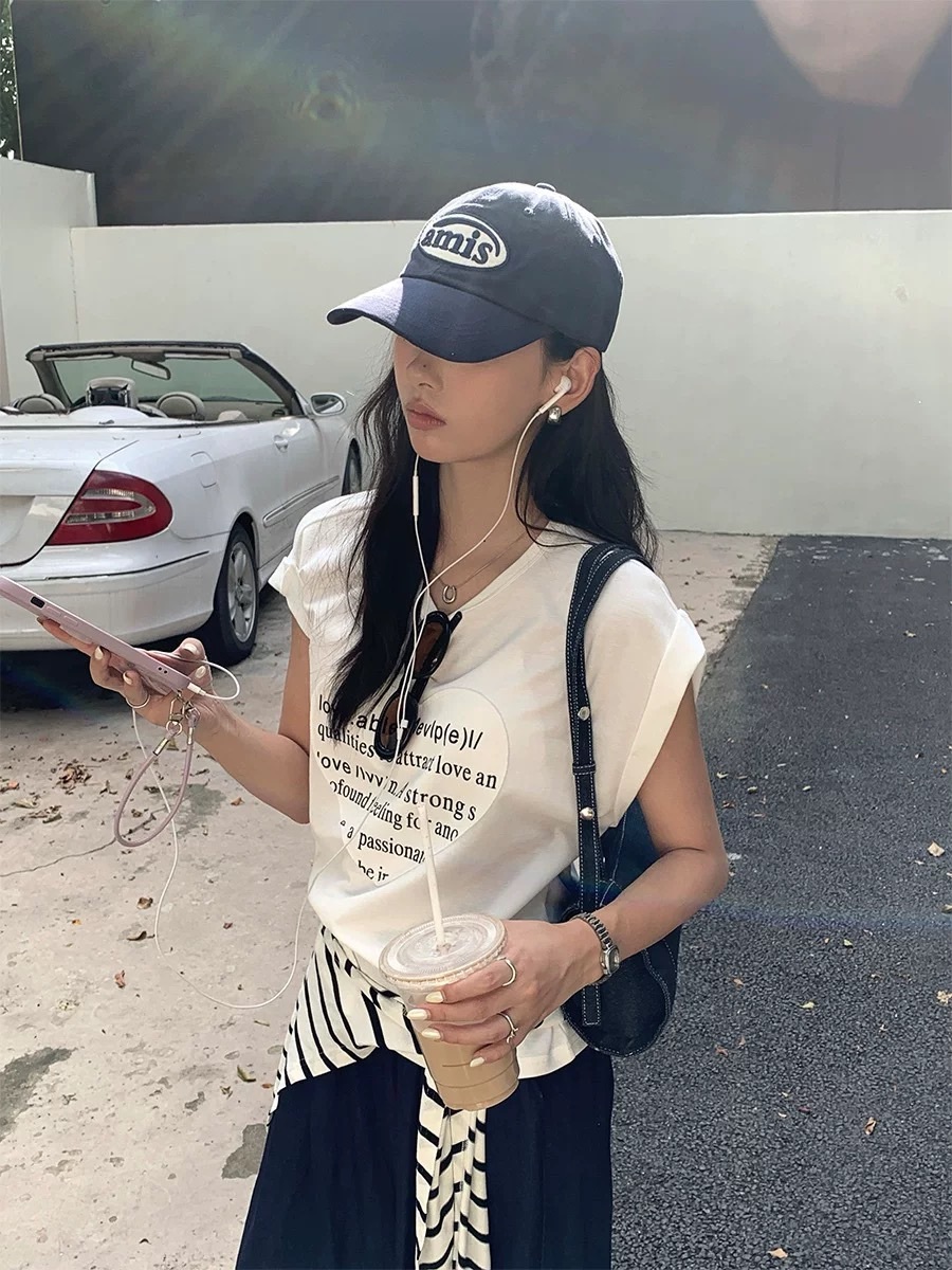 愛心貼布標語反摺TEE(附項鍊)/三色