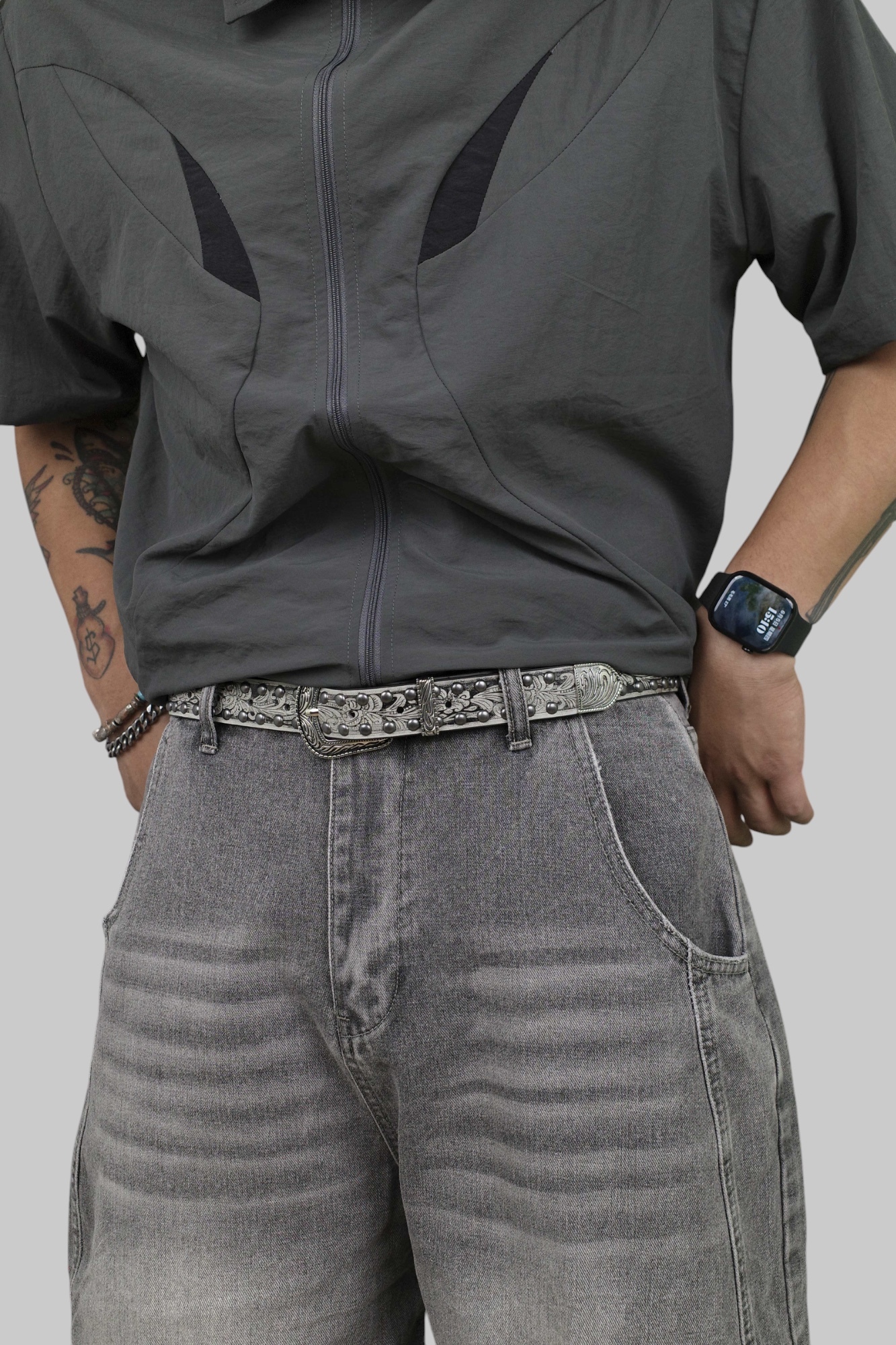 『Always_Good』頹廢風 鉚釘 壓花 做舊 皮帶