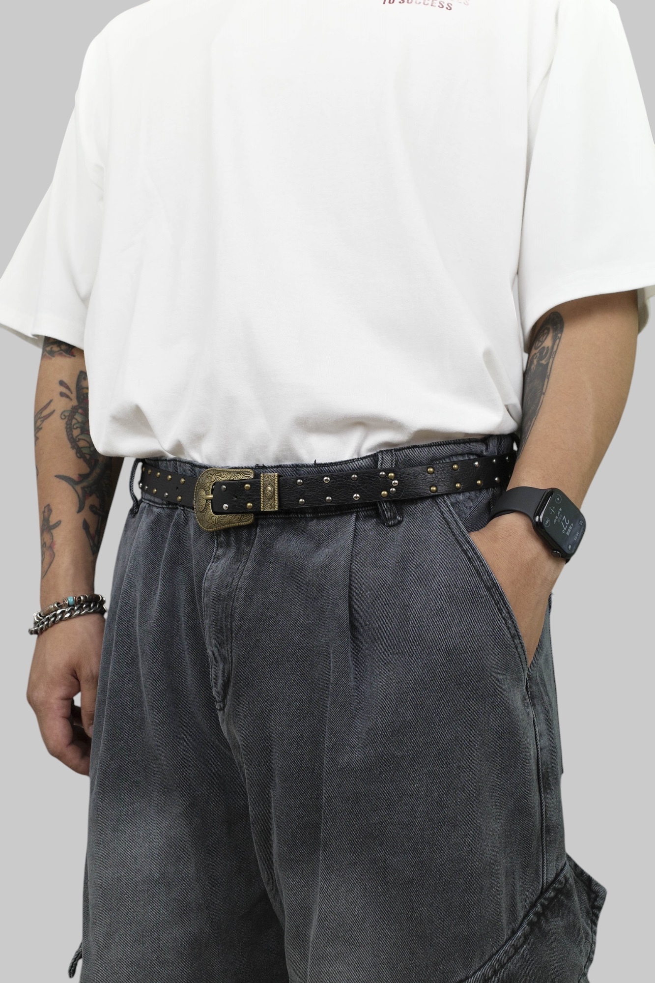 『Always_Good』做舊 鉚釘 雕花 皮帶