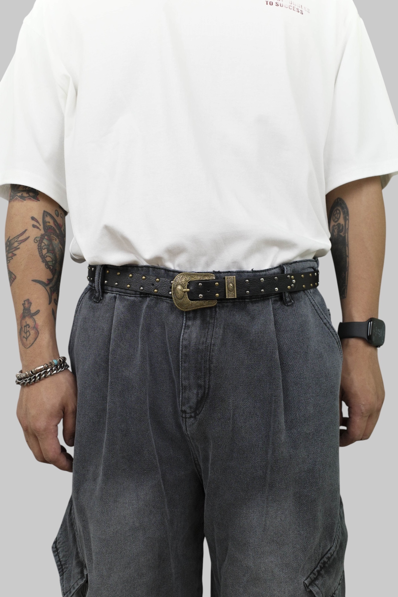 『Always_Good』做舊 鉚釘 雕花 皮帶