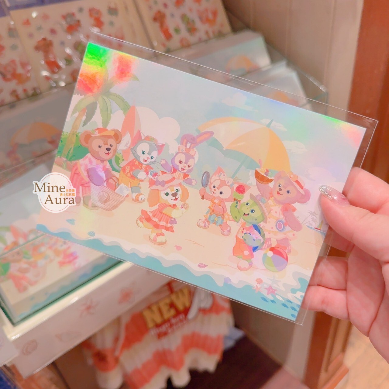 海灘派對系列 達菲Duffy與好友 圖案 明信片 -香港迪士尼樂園