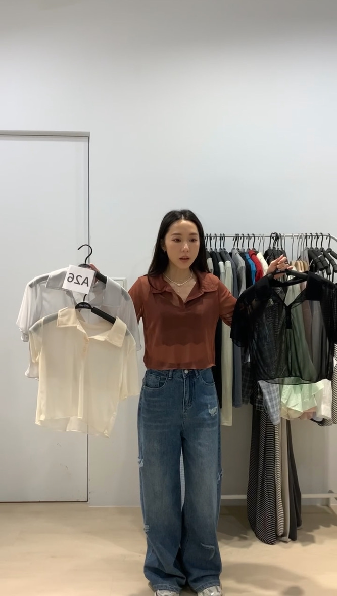 跟別人不一樣的透紗捲捲polo翻領上衣 _0821