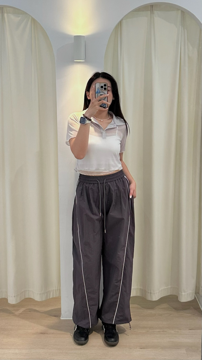 跟別人不一樣的透紗捲捲polo翻領上衣 _0821