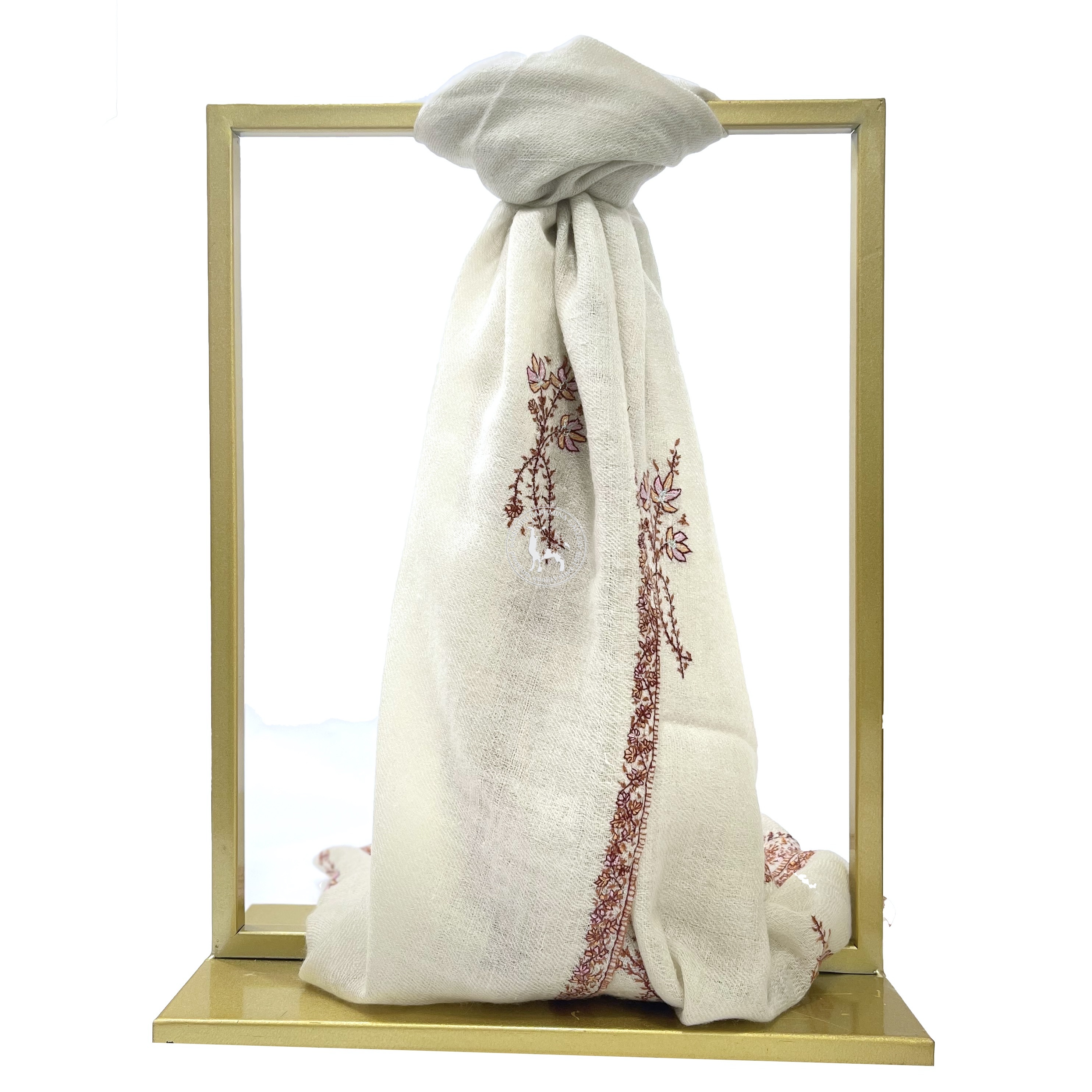 米白原色無漂染刺繡喀什米爾羊絨Shahmina披肩