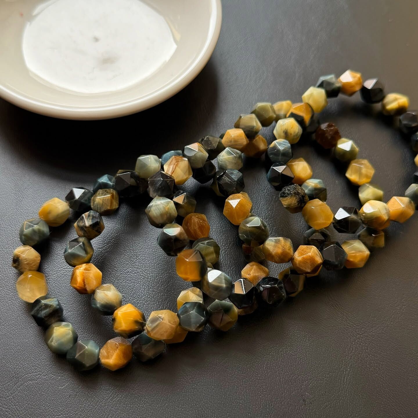 [原石] 玉化藍黃虎眼石 菱形水晶手串