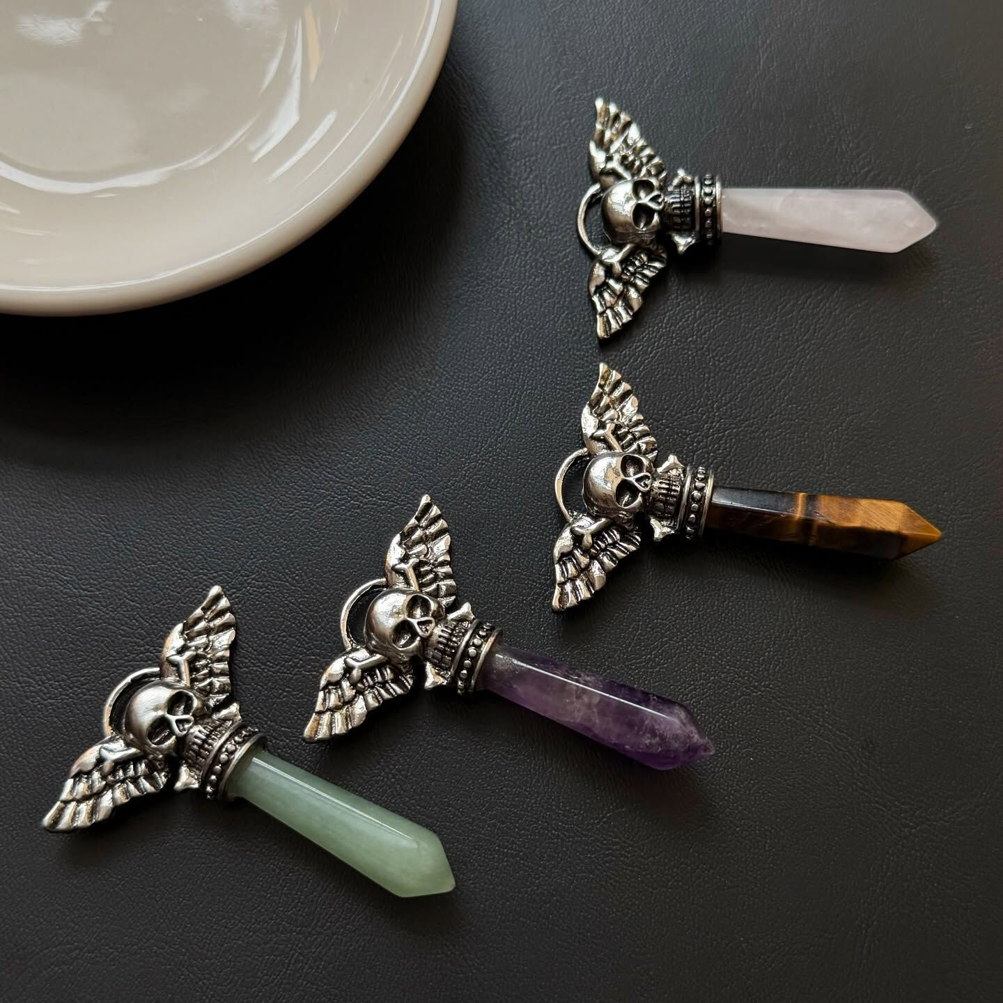 [原石] 水晶靈擺吊墜（也可當項鏈） 骷髏頭翅膀