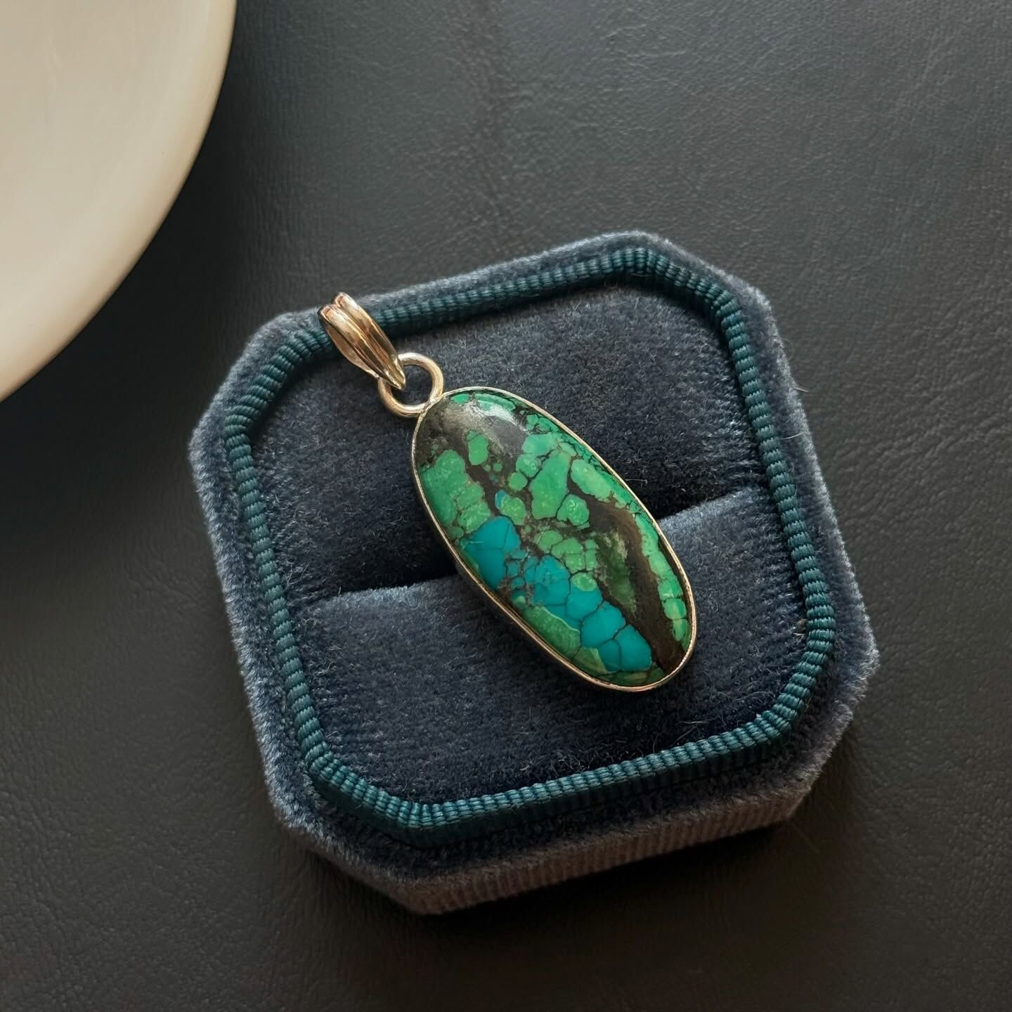 [原石] 土耳其綠松石 925銀項鏈（附黑皮繩項鏈）