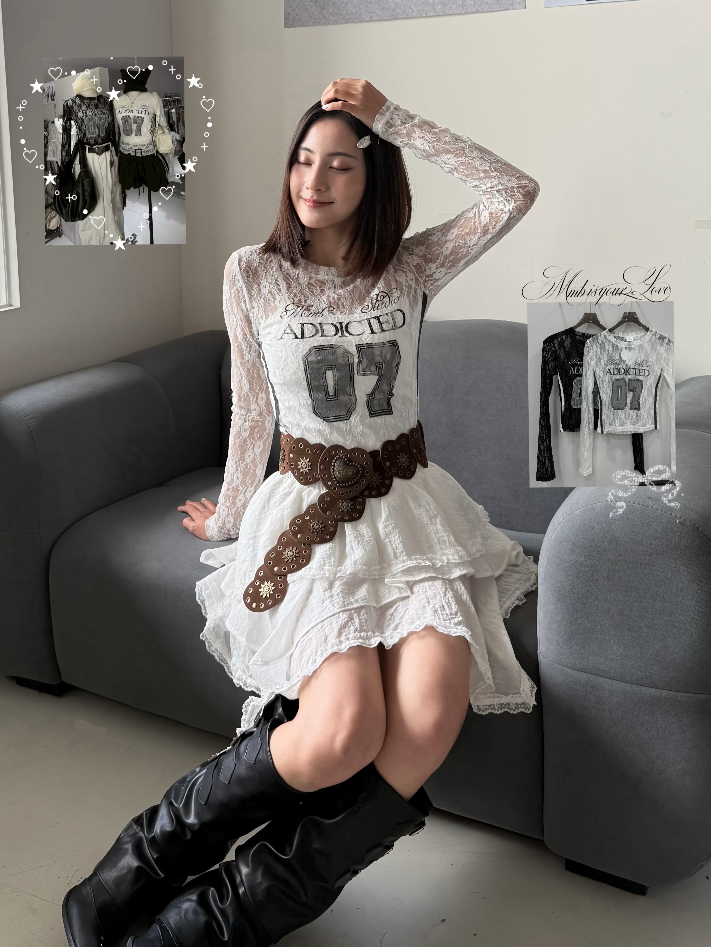 mmb運動風蕾絲透膚上衣