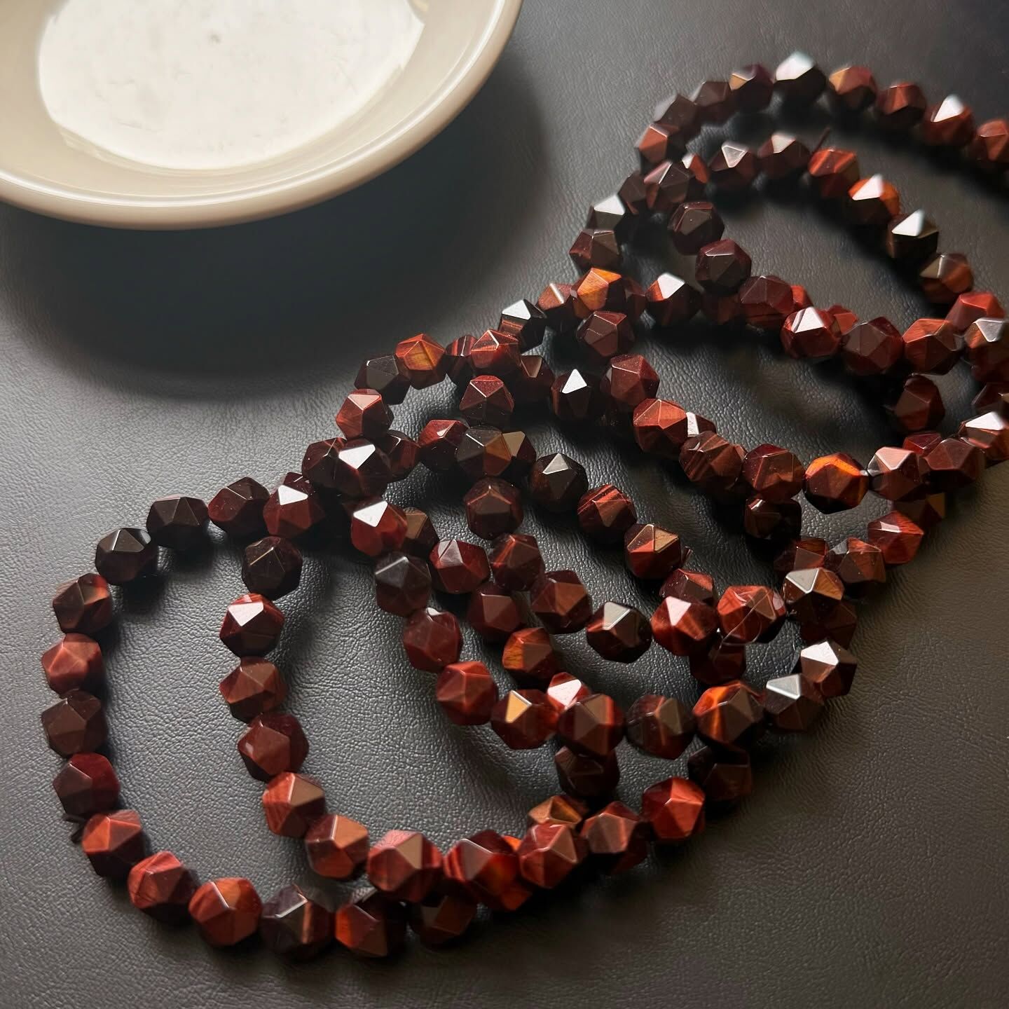 [原石] 紅虎眼石 菱形水晶手串