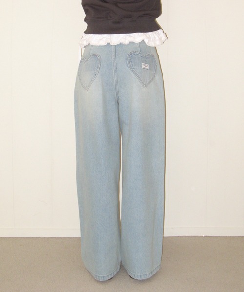 RONRON BACK HEART STITCH POCKET DENIM PANTS
