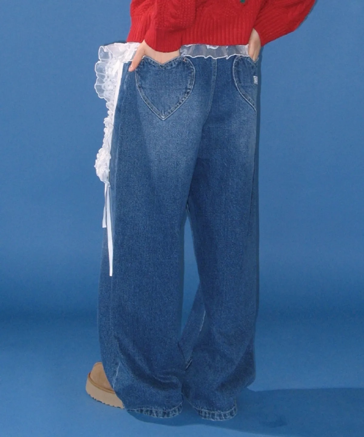 RONRON BACK HEART STITCH POCKET DENIM PANTS
