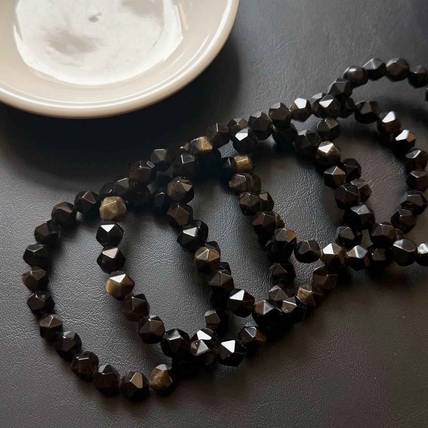 [原石] 金曜石 菱形水晶手串