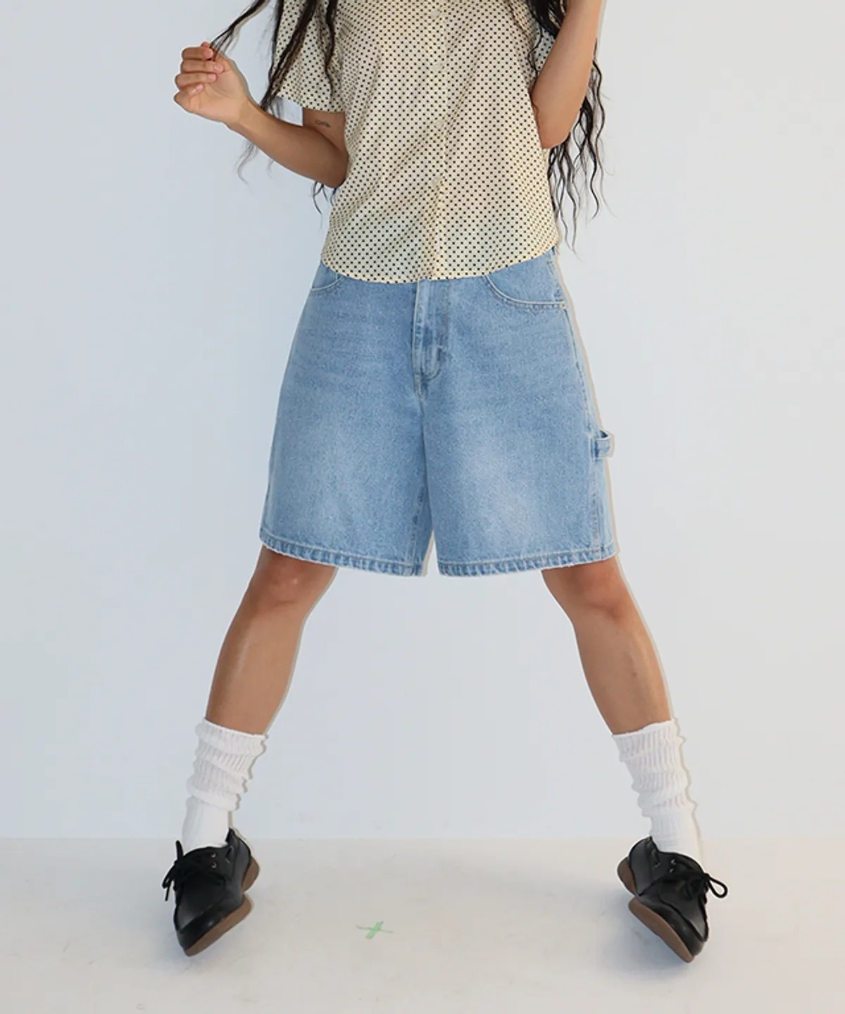 デニム・ジーパン RONRON HEART POCKET CARPENTER SHORT DENIM PANTS 5BKK036 RONRON HEART POCKET CARPENTER SHORT DENIM PANTS