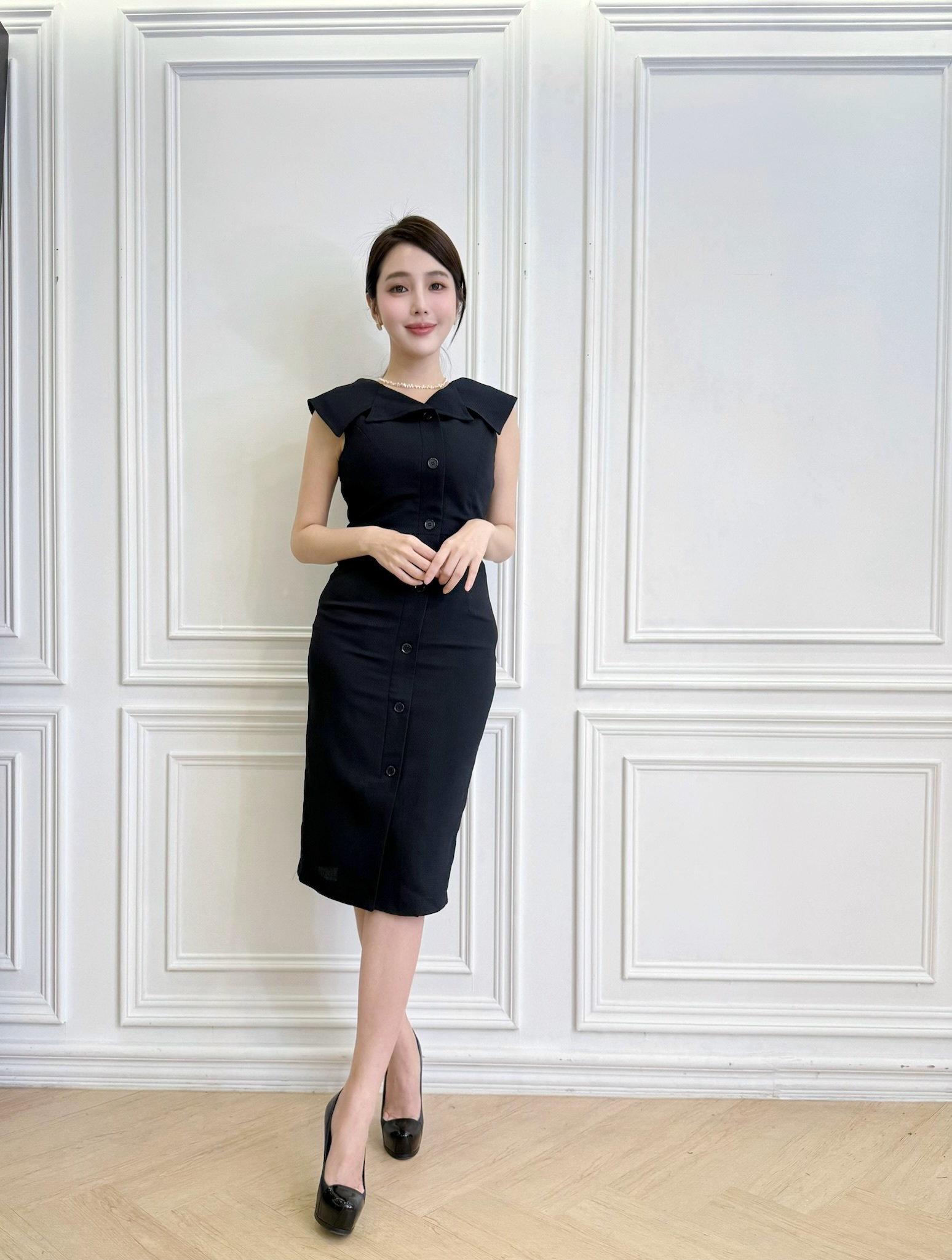 氣質大翻領織紋背心洋