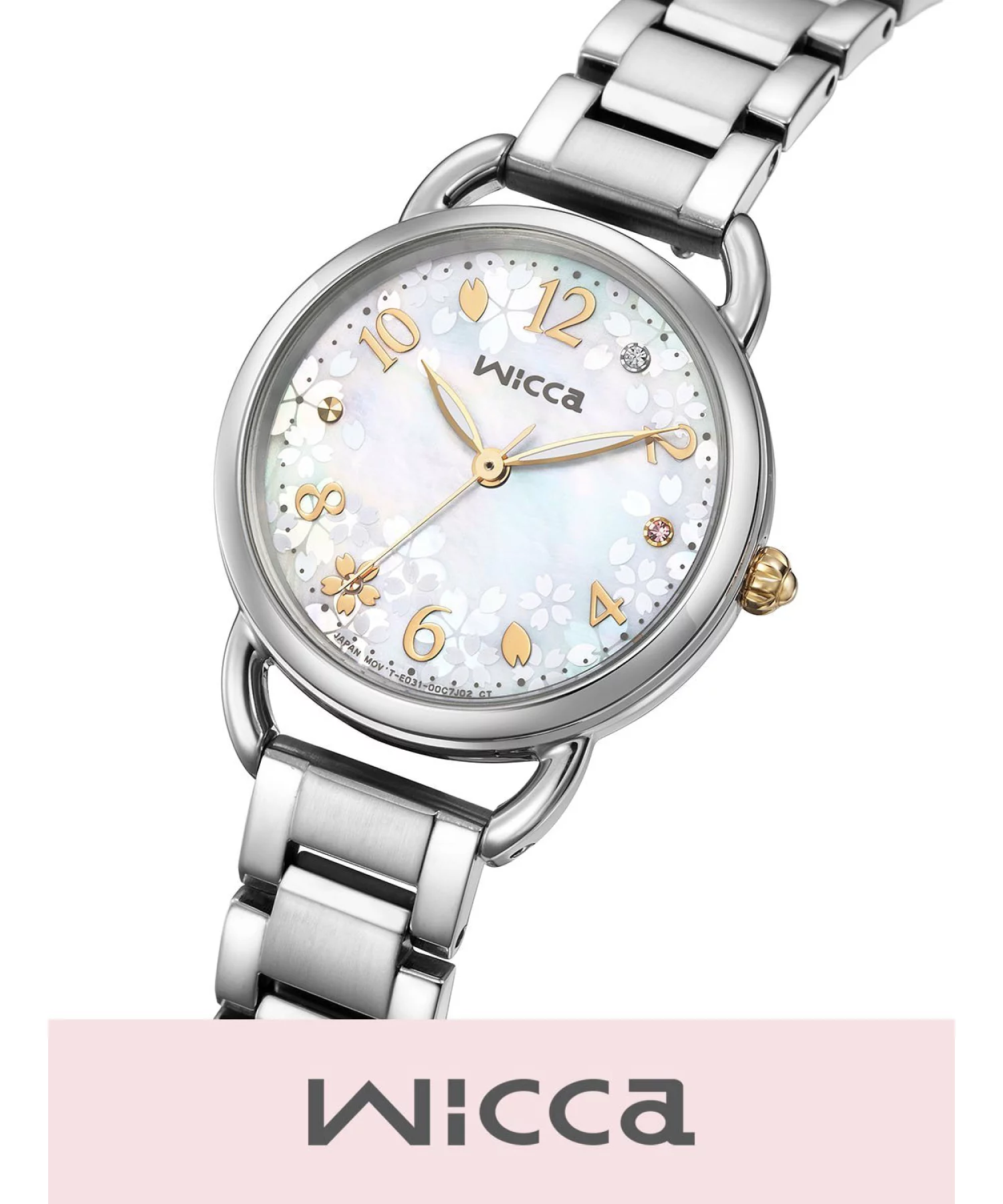 萬年鐘錶 - Citizen - Wicca  貝殼面盤櫻花花瓣光動能女錶(附一條皮革錶帶) KP6-014-21 錶徑28MM