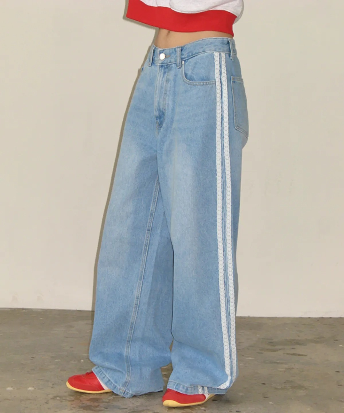 RONRON SIDE LACE TRACK DENIM PANTS